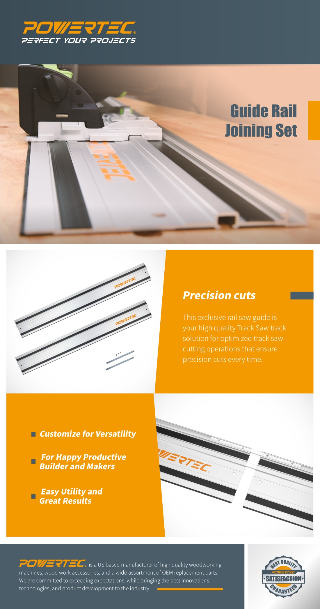 POWERTEC 110 in. Aluminum Guide Rail Joining Set for Makita or Festool